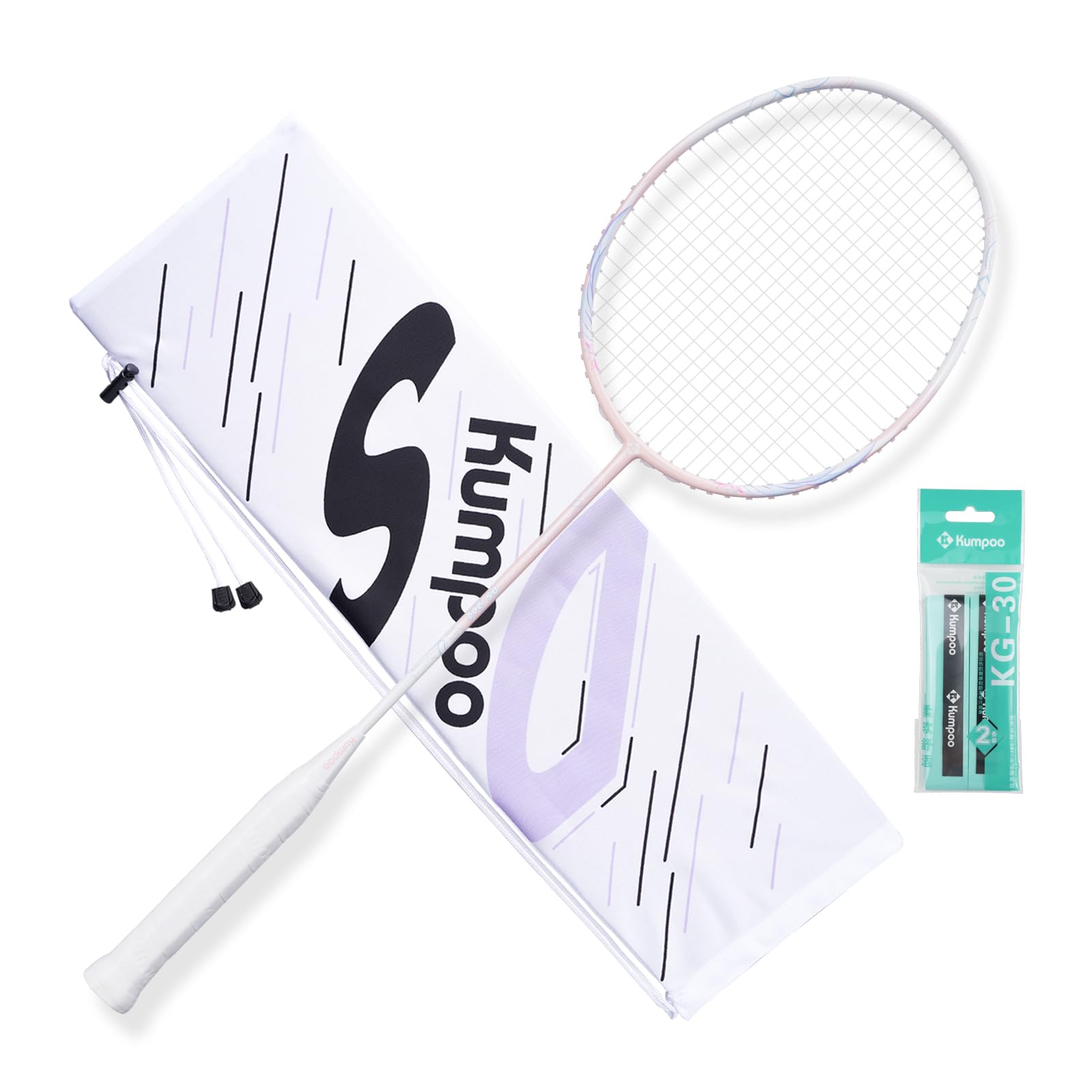 KUMPOO Badminton Racket Professional, Carbon Fiber Racket Badminton Set with Grip and Cover, Pro Racquet 4U Lightweight for Beginners Training Games Outdoor, DS-202 Pink