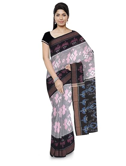 Odisha handloom Sambalpuri Handloom Womens Cotton Saree (Grey & Black)