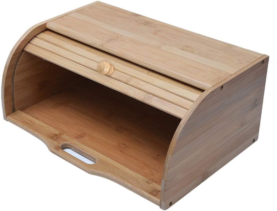 PaJau Natural Wooden Roll Top Bread Box, Kitchen Food
