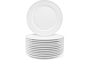 Foraineam 12 Pieces 8 Inch Round Porcelain Dinner Plates Salad Plate Set White Dinnerware Dish Serving Plates