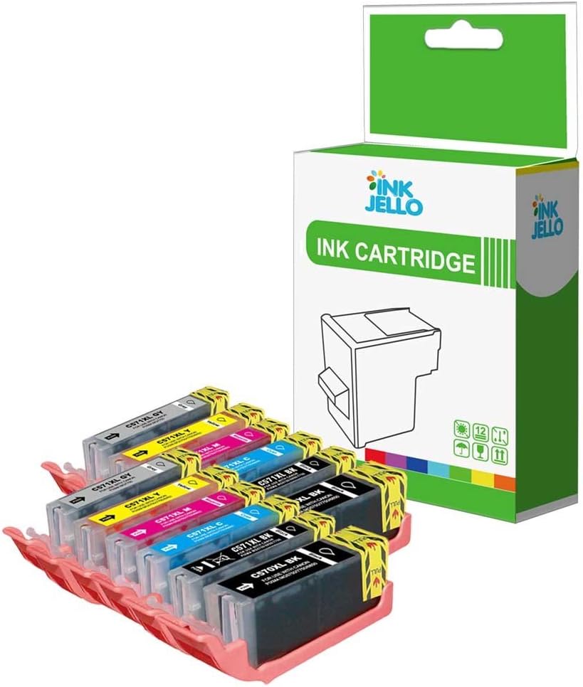Inkjello Ink Cartridge for Printer Compatible With Canon Pixma MG7750 MG7751 MG7752 MG7753 TS8050 TS8051 TS8052 TS8053 PGI570 CLI571 (Black/Photo-Black/Cyan/Magenta/Yellow/Grey