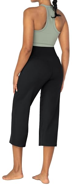 SUNZEL YOGA PANTS FOR WOMEN STRAIGHT WIDE LEG CAPRIS HIGH WAISTED LOUNGE CROP PANTS (23″ INSEAM, BLACK, L)