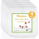 XL 4 Pcs 12" x 12" Nut Milk Bag Reusable, Cheese Cloth Bags for Straining | Grade 100 Nylon, Fine Mesh Food Grade Cheesecloth