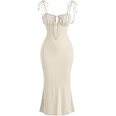 Verdusa Women's Ruched Knot Front Tie Shoulder Sleeveless Fishtail Bodycon Cami Dress