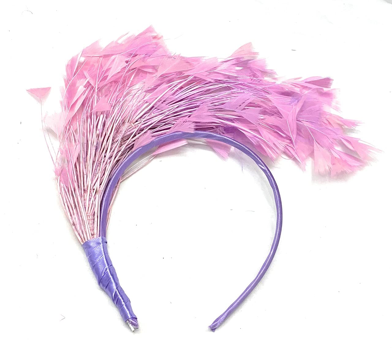 Full Feather Large Fascinator on Headband for Weddings and Races Alice Hair Band (Lilac Purple)