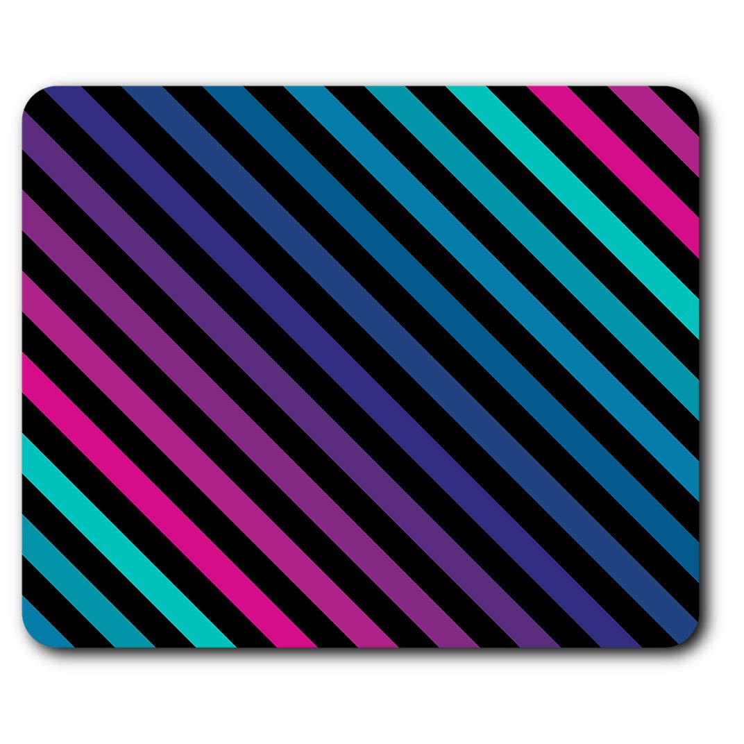 Comfortable Mouse Mat - Fun Retro Stripes Pink Teal 23.5 x 19.6 cm (9.3 x 7.7 inches) for Computer & Laptop, Office, Non-slip Base - RM12934