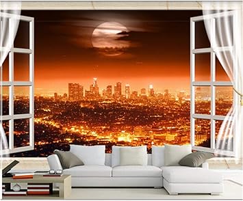 Weaeo Die Neueste 3d Wandbild 3d Schone Stadt Nacht Blick Vor Dem Fenster Helle Lichter Wohnzimmer Tv Wand Schlafzimmer Tapete 150x120cm Amazon De Baumarkt