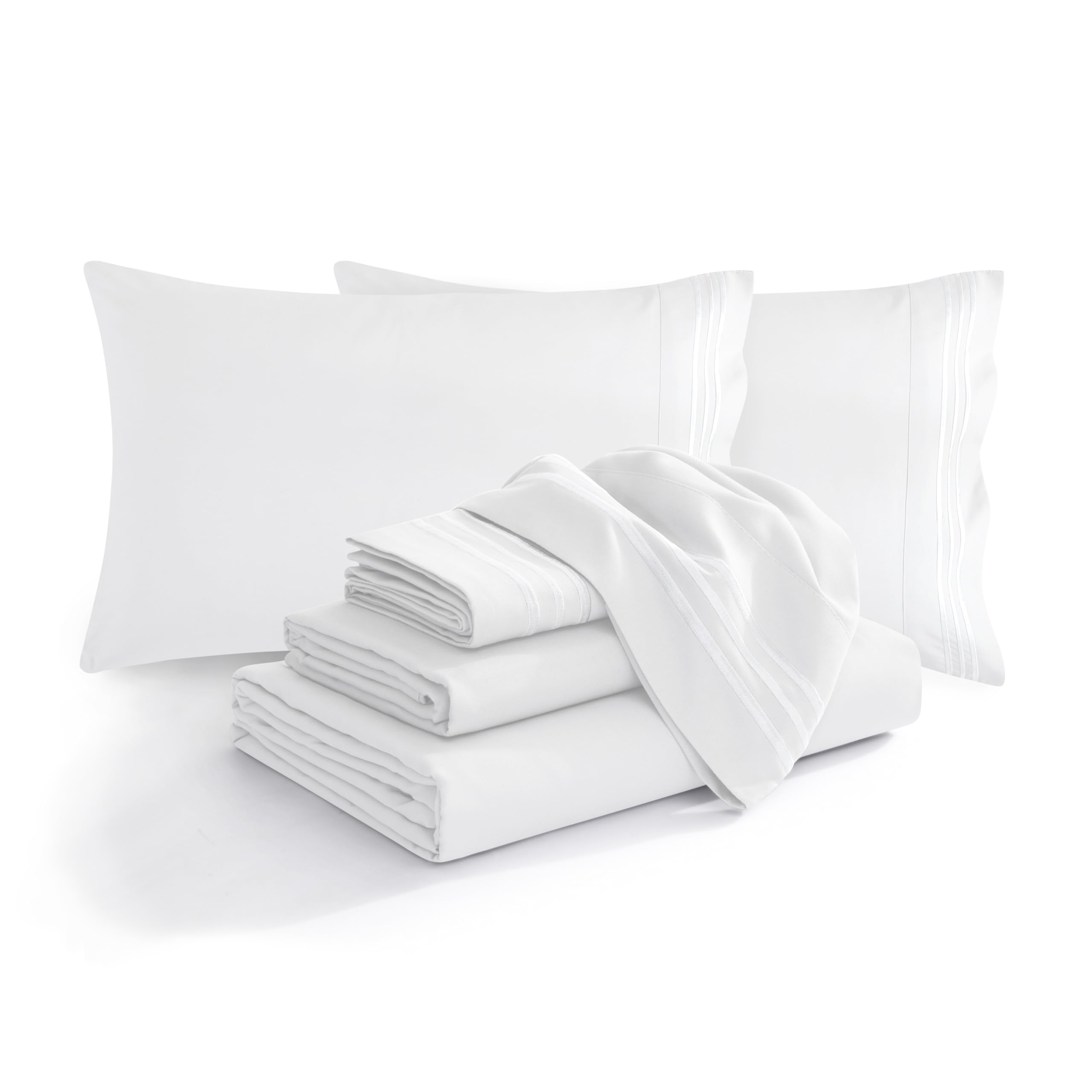 Elegant Comfort Luxury Soft 1500 Thread Count Egyptian 6-Piece Premium Hotel Quality Wrinkle and Fade Resistant Cozy Bedding Set, Easy All Around Elastic Fitted Sheet, Deep Pocket, Queen, White — image 1