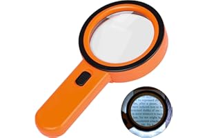 AIXPI Magnifying Glass with Light, 30X Handheld Large Magnifying Glass 12 LED Illuminated Lighted Magnifier for Macular Degeneration Seniors Reading Inspection Coins Jewelry (Orange)