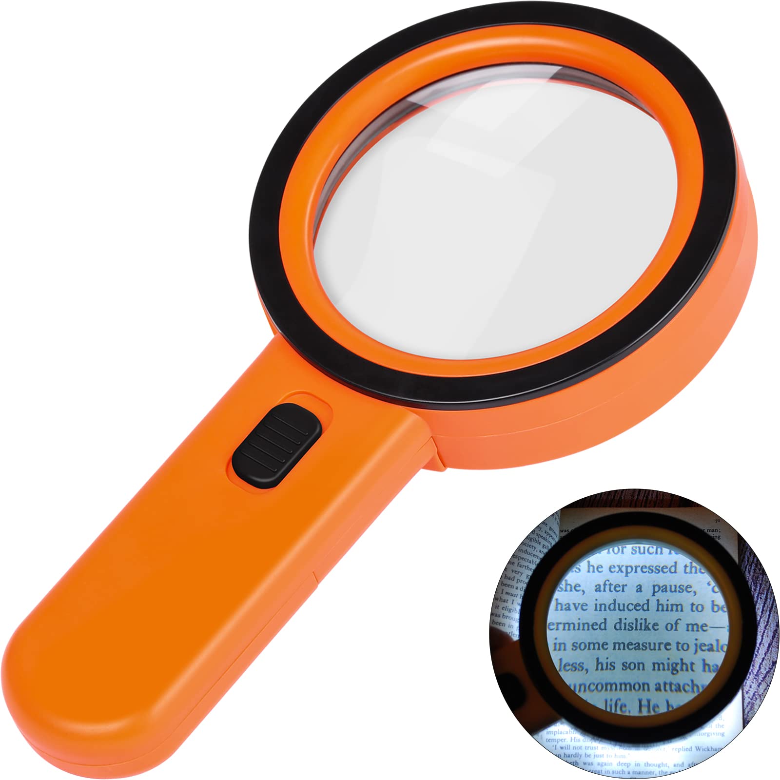 Photo 1 of ****FINAL SALE NOT RETURNS****DAMAGE
AIXPI Magnifying Glass with Light, Handheld Large Magnifying Glass 12 LED Illuminated Lighted Magnifier for Macular Degeneration Seniors Reading Inspection Coins Jewelry Orange