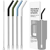 Prurex BPA Free & Easy Clean 4 Pack Reusable Stainless Steel Straws,12.2" Extra Long for Deep - Mouthed 40 oz Stanley/Simple Modern Tumblers, 4 Color Silicone Tips for Vivid & Comfortable Sip(4)