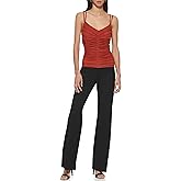 DKNY Women's Ruching Mesh Double Strap Top
