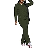 PINSV Womens 2 Piece Outfits Casual Sets Long Sleeve Top and Flare Pants Lounge Sets Tracksuit