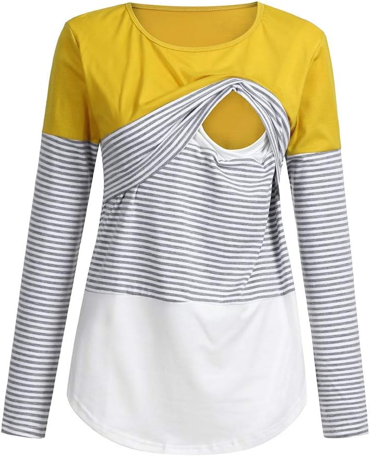 New Women's Maternity Nursing Breastfeeding Pregnant Strip Long Sleeve T Shirt Top Blouse Comfy Breastfeeding Pullover Clothes