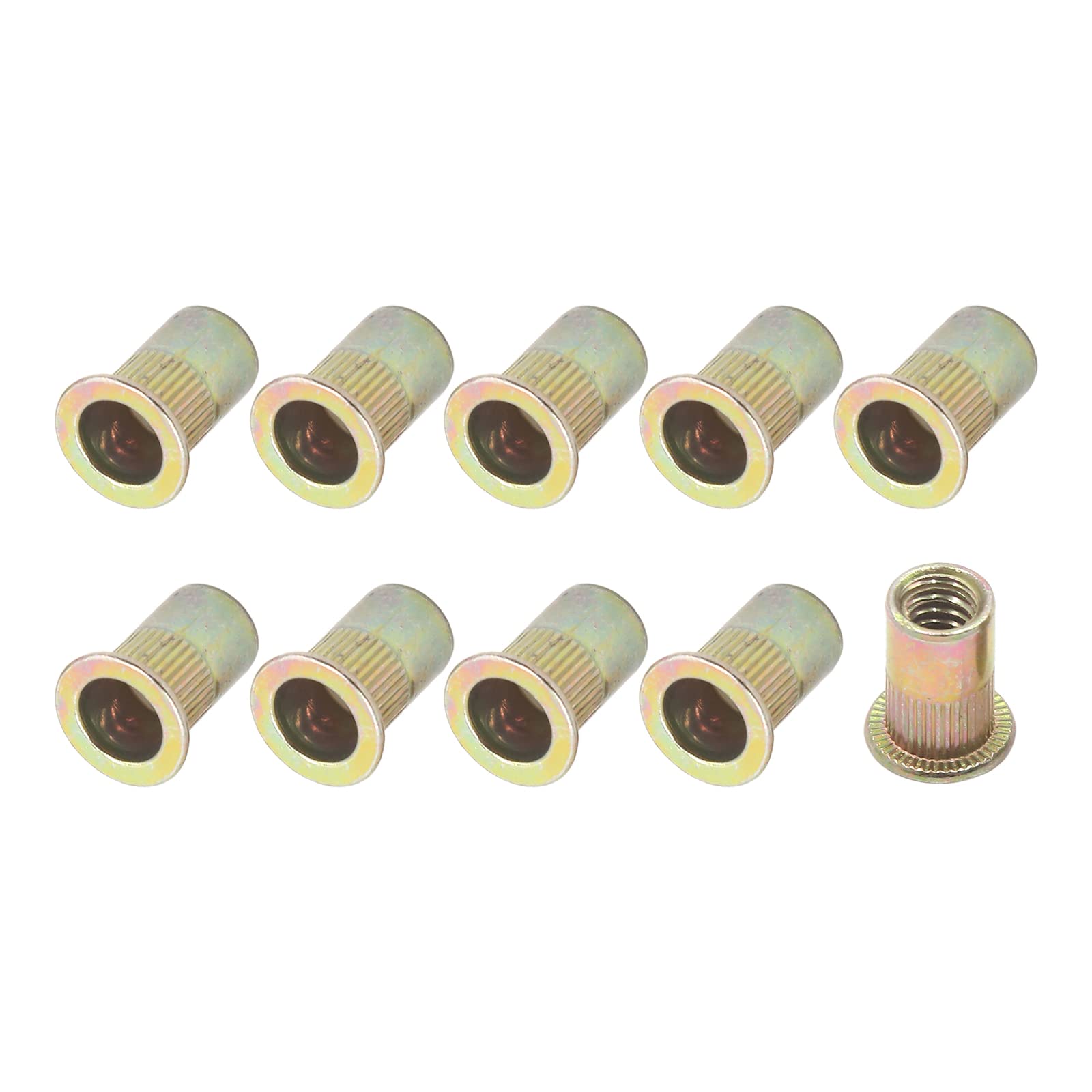 METALLIXITY Rivet Nuts (1/4"-20) 100Pcs, Carbon Steel Threaded Insert Nuts - for Furniture Mechanical Fasteners, Gold Tone