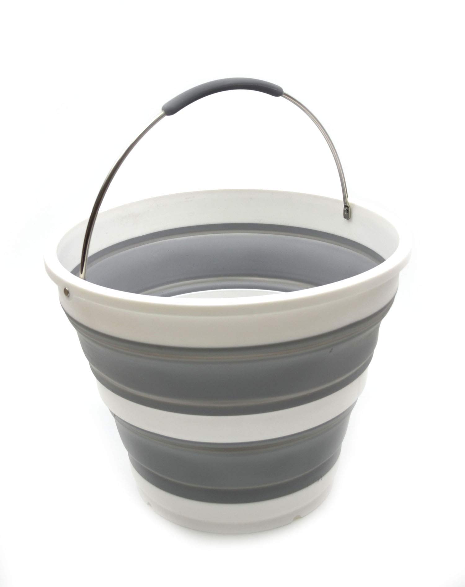 SAMMART 10L Collapsible Plastic Bucket - Foldable Round Tub - Portable Fishing Water Pail - Space Saving Outdoor Waterpot, size 31cm dia (Grey)