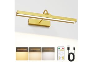 Bridika Picture Lights for Wall Battery Operated, 15.7in Wireless Rechargeable Wall Lights with Remote, 3 Color Temperatures, Dimmable Art Light for Paintings, Gallery, Dartboard, Portraits gold 1pack