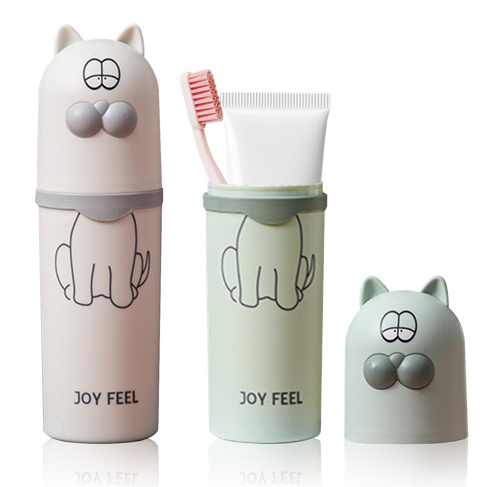 SacJkt Travel Toothbrush Set with 2 Personalized Cat Toothbrush Cases for Boys & Girls - Ideal for Traveling, Camping or Daily Use