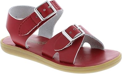 red buckle sandals