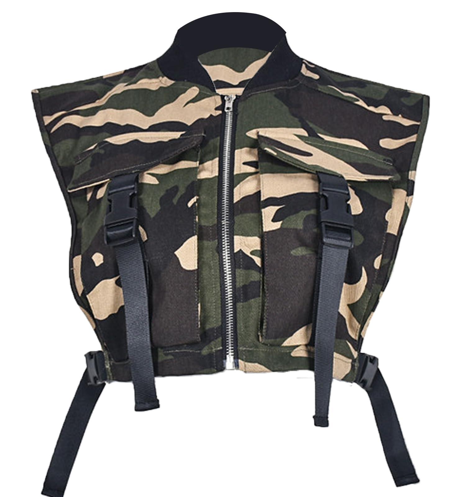 Photo 1 of Bnigung Women's Sexy Crop Cargo Vest Sleeveless Buckle Zip Up Vest Jacket Tops Steampunk Streetwear with Pockets(Camo,M)