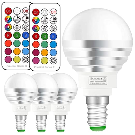 (4 Pack)LED RGBW Lampen, Sunpion® 3W E14 Glühlampen Dimmbar Glühbirne, inklusive Fernbedienung, Farbwechsel Lampen, LED Birne