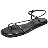 Athlefit Strappy Flat Sandals for Women Square Open Toe Comfortable Ankle Strap Beach Thong Flip Flop Sandals