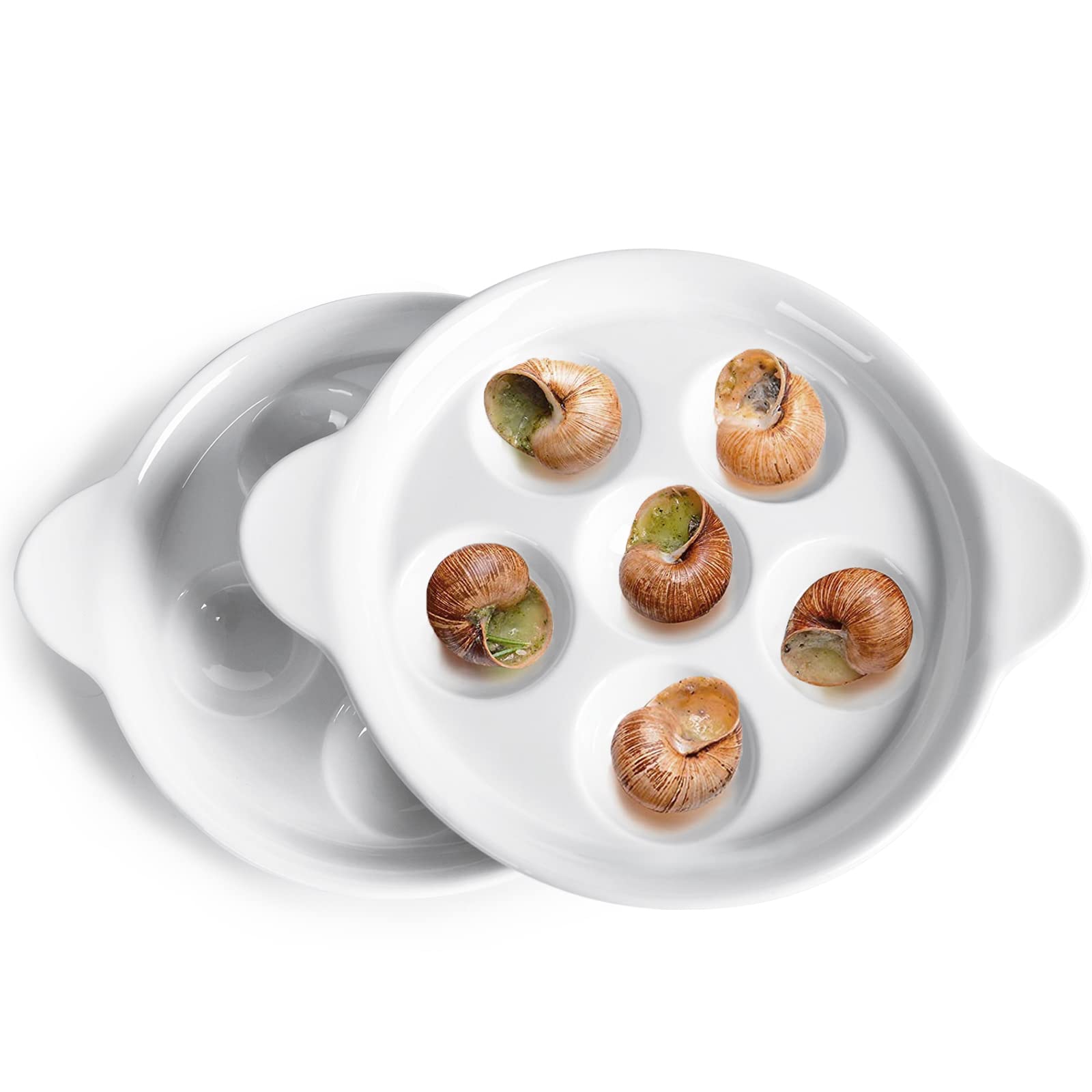 Photo 1 of Ceramic Snail Dish with 6 Holes and Handles, 6.5 Inch Escargot Plates Seafood Escargot Baking Dish, Perfect for French Cuisine and Family Dinners White (2 Pack)