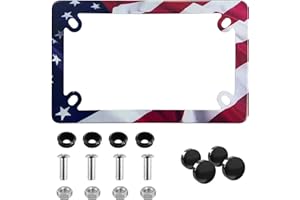 LIN KANG Motorcycle American Flag License Plate Frame - 4 Holes Stainless Steel Matte Stripe US Flag Gloss Patriotic License Plate Frame Holder Covers for Motorcycle