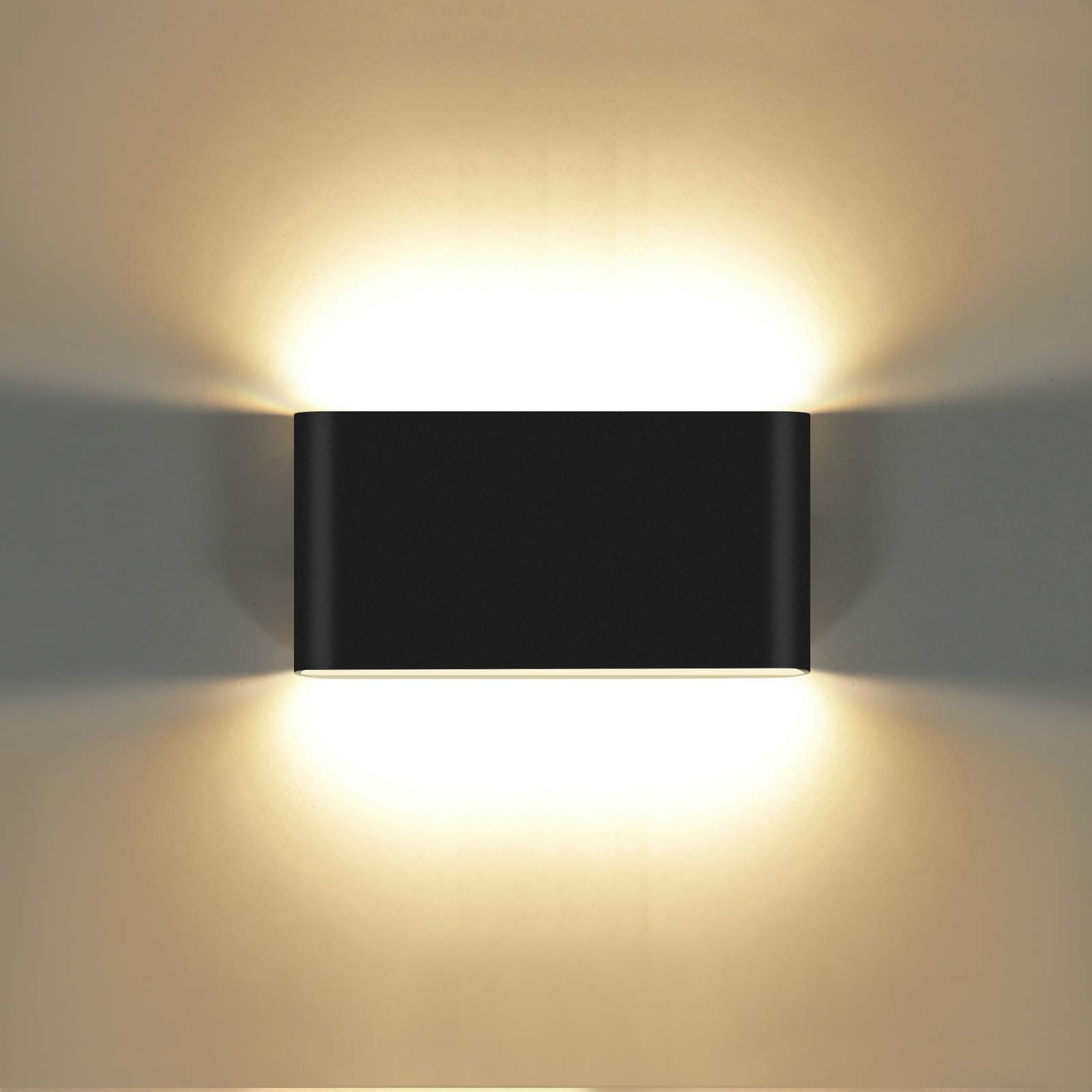 KAWELL 12W Modern Wall Lamp LED Wall Light Up Down Aluminum Wall Wash Lights Waterproof IP65 Outdoor Indoor for Bedroom Living Room Bathroom Stairs Porch Corridor Hallway, Black 3000K