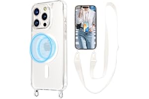 UnnFiko for iPhone 15 Pro Max Case Compatible with Magsafe Clear, Crossbody Phone Case with Shoulder Strap, Shockproof Protection, Magnetic Phone Case for iPhone 15 Pro Max (White Lanyard)