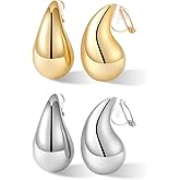 NVWAROCK Gold Drop Clip On Earrings Dupes Teardrop Chunky Non Pierced Earring 14K Real Gold Plated Hypoallergenic Lightweight Earrings for Women（Gold and Silver）
