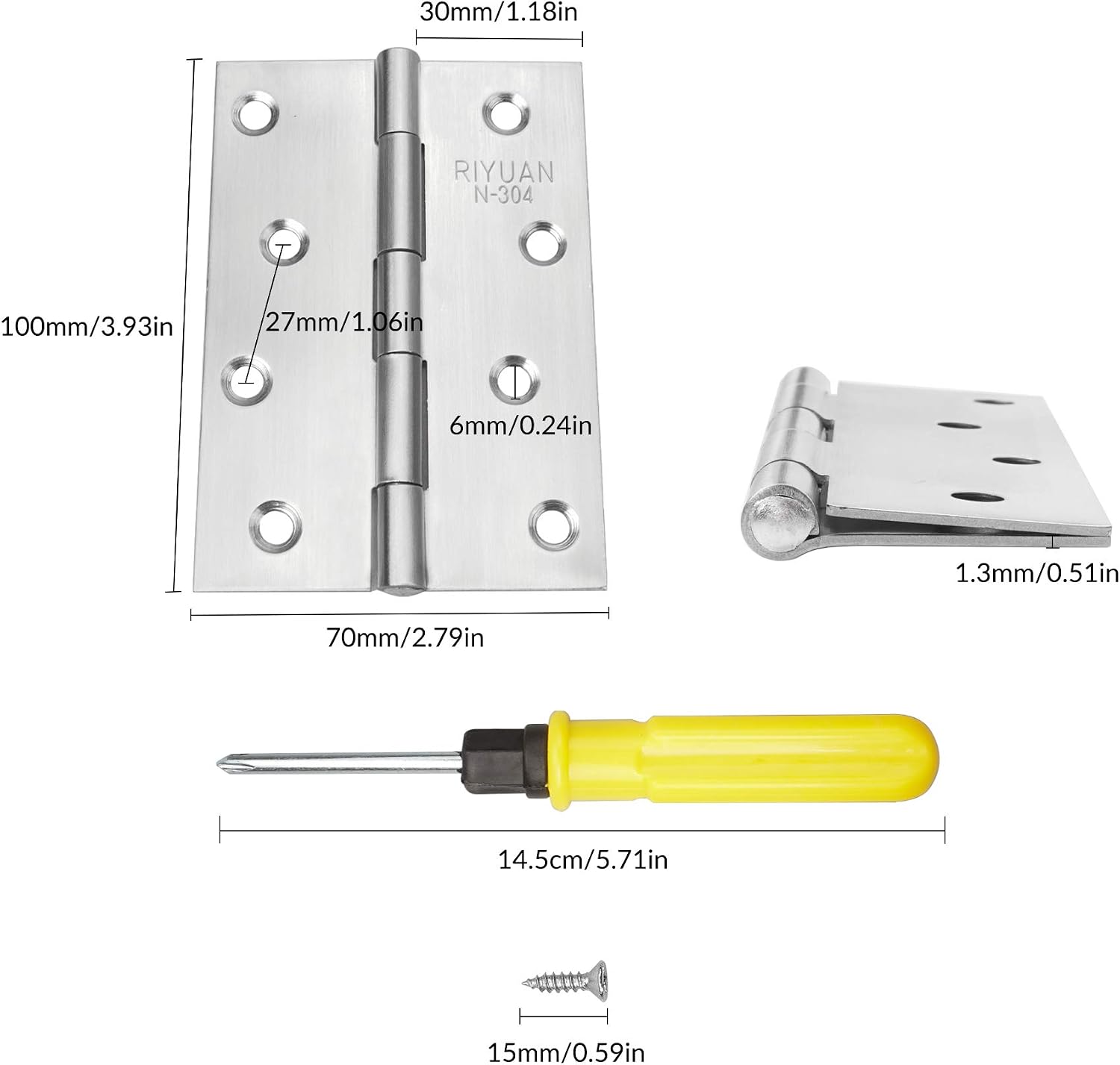 YSDMY 4 Pcs Timber Door Hinges(4Inch),100mm Stainless Steel Garage Goor Hinges, Fold Butt Hinges with Screws and Screwdriver - Image 3