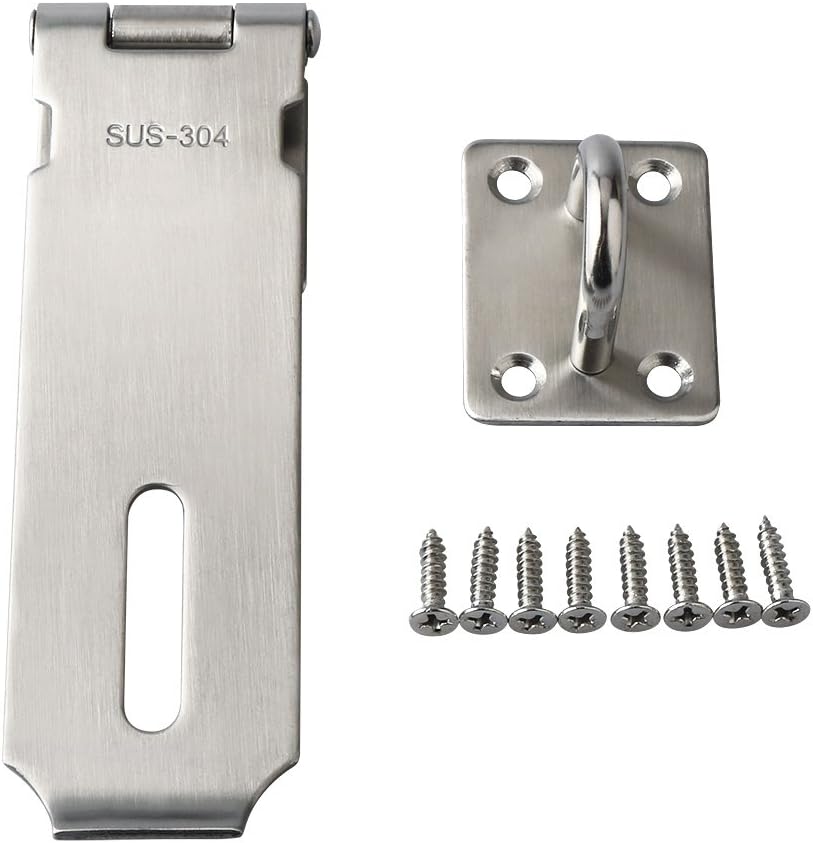Alise MS9-5B Padlock Hasp Door Clasp Gate Lock SUS 304 Stainless Steel Finish, Silver - - 