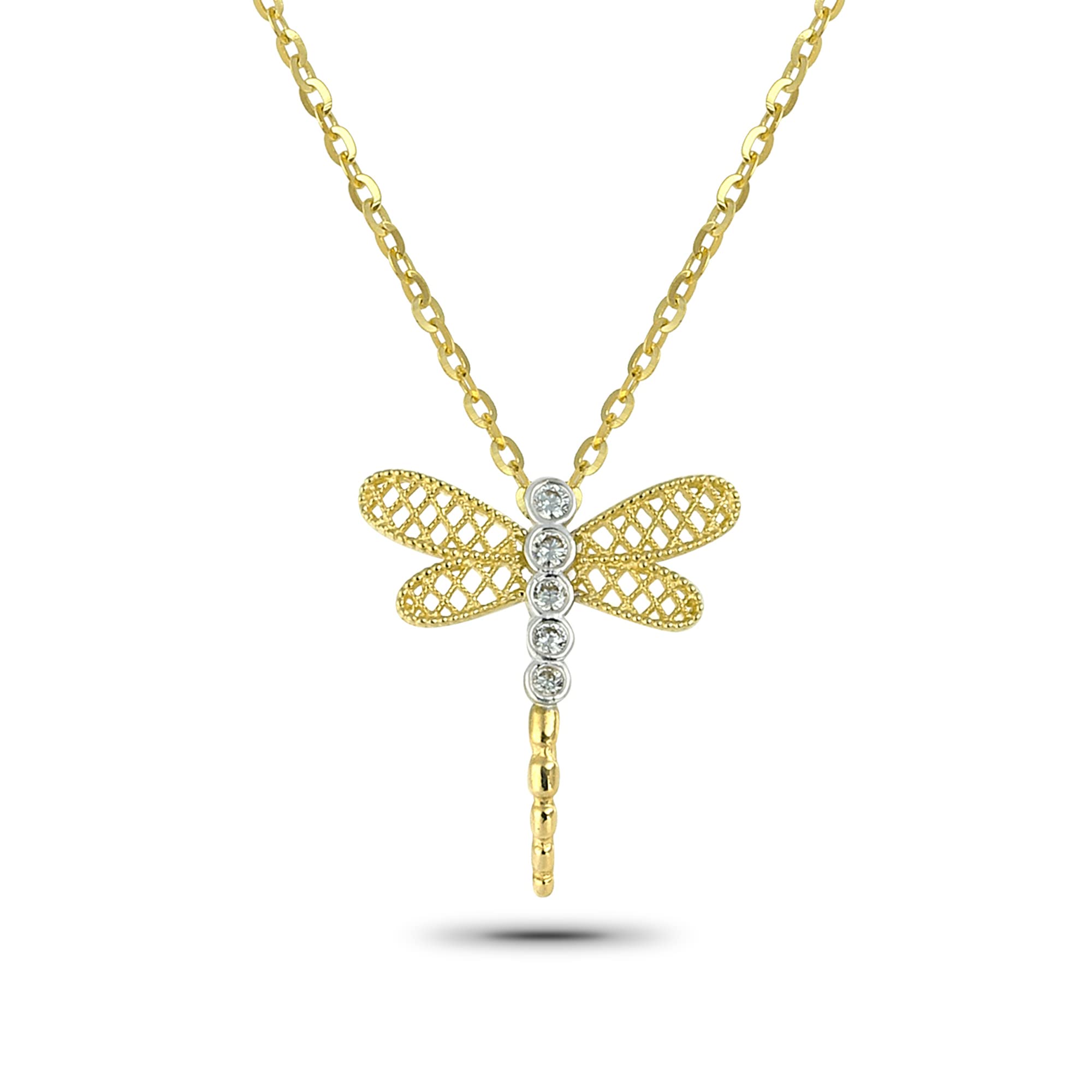 British Jewellery House Gold Chain Necklaces for Women | 9ct Yellow Gold Womens Necklace Jewellery 18'' Dragonfly Pendant, Girlfriend Christmas Gifts, Unusal Women Gifts