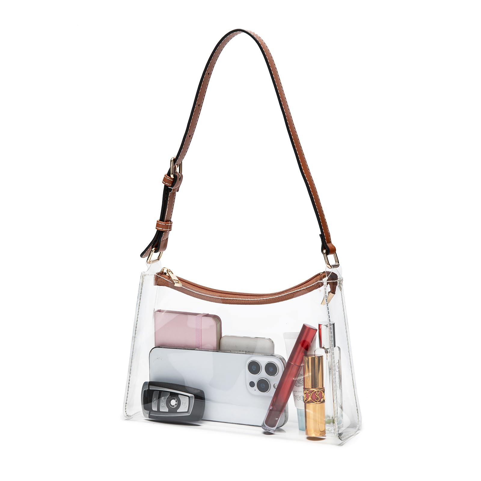 Photo 1 of Wuflyover Clear Bag for Stadium Events – TPU Transparent Purse with Adjustable Straps, Lightweight & Stylish Shoulder Bag for Concerts, Sports, Travel – Approved for Game Days (A-Brown, Medium)