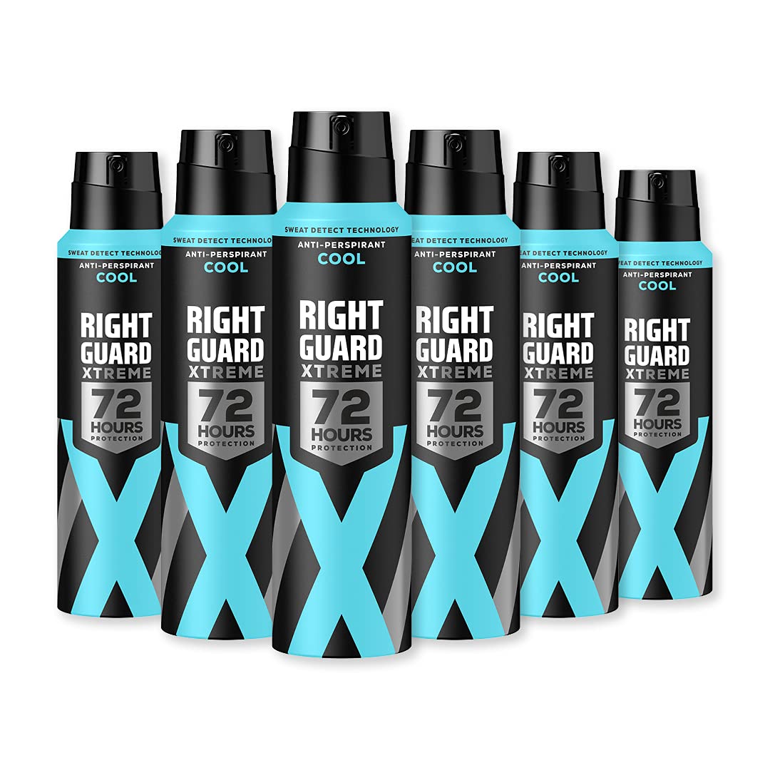 Right Guard Mens Deodorant, Xtreme Cool with Air-Conditioning Effect Anti-Perspirant Spray, Multipack 6 x 150 ml