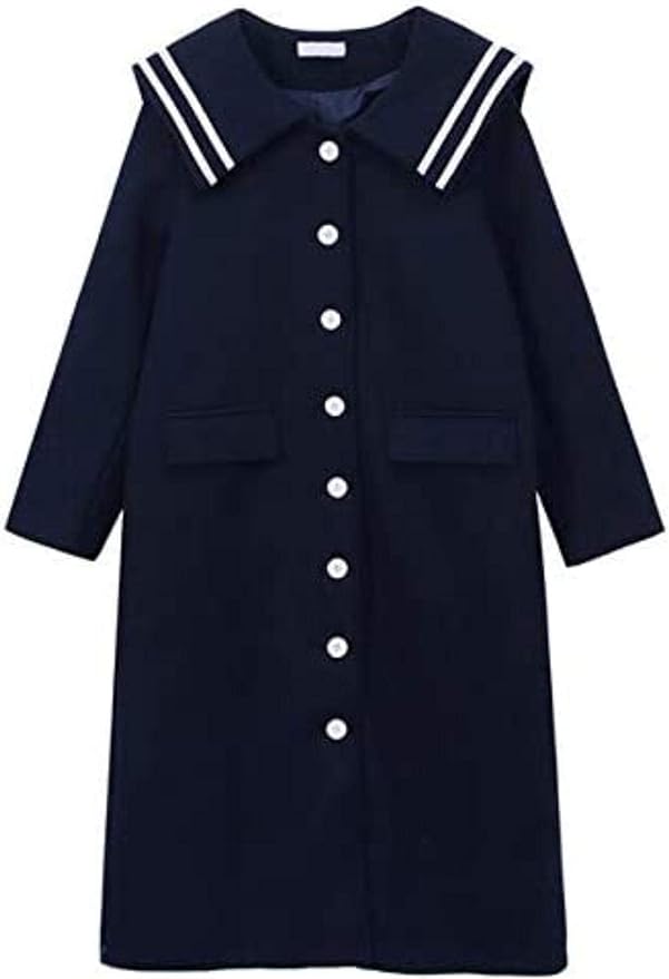 Sailor Collar Long Woolen Coat Women Single Breasted Wool