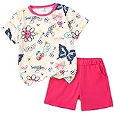 Lianpyxa Tween Girl Multi-element Printed T-Shirt Casual Shorts 2PC Summer Outfit Set