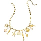 CLASSYZINT Gold Ocean Charms Necklace Shell Starfish Fish Necklace Chunky Acrylic Boho Beach Jewelry