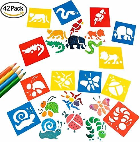 Painting Stencil Templates, Magnolora 42 Pcs Plastic Animal Drawing Stencil Templates for Kids Crafts, Washable Templates for School Projects