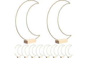 OFFSCH 10 Sets DIY Wedding Floral Metal Wreath Hoops with Wooden Base, 25cm Gold Moon Heart Centerpiece