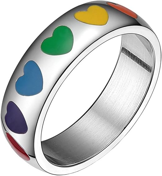 Amazon Hijones 10mm ステンレス スチール レインボー ゲイ レズビアン シルバー 婚約 約束 結婚指輪 Lgbt プライド リング リング 通販