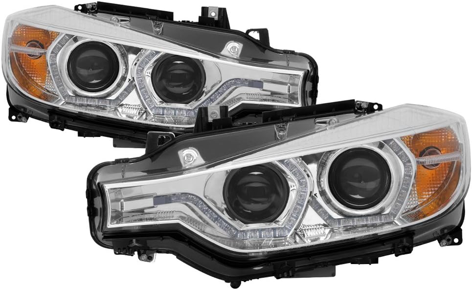 V2 3D halo Headlights for BMW 3-Series 12-14 - Chrome / Clear Lens