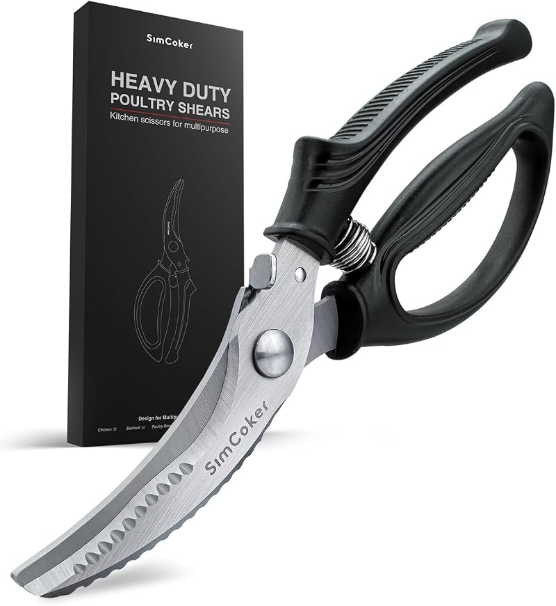 SimCoker Heavy Duty Poultry Shears with Anti-Slip Handle & Safety Lock