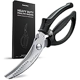 Poultry Shears, Heavy Duty Kitchen Shears With Anti-Slip Handle &amp; Safety Lock, Poultry Scissors for Meat, Chicken, Bone,Turkey, Fish, Spring Loaded, Dishwasher Safe