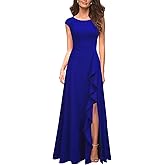 MUSHARE Women's Cocktail Dresses with Pockets Ruffled Sexy Split Party Long Formal Dress
