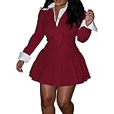 Inroserm Womens 2 Piece Outfits Business Casual Cropped Blazer Jacket and High Waist Pleated Mini Skirt Sets