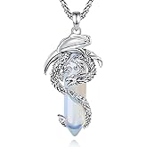EUDORA Vintage Dragon Necklace with Healing Crystal for Women Men, Silver Plated Copper Viking Dragon Pendant Amulet Energy Gothic Jewelry, Gift for Women Men Dad Mother Mom, Chain 20" +24"