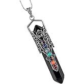 Nupuyai Hexagonal Crystal Point Pendant Necklace for Women Healing 7 Chakra Crystal Stone Pendant Amulet with Chain