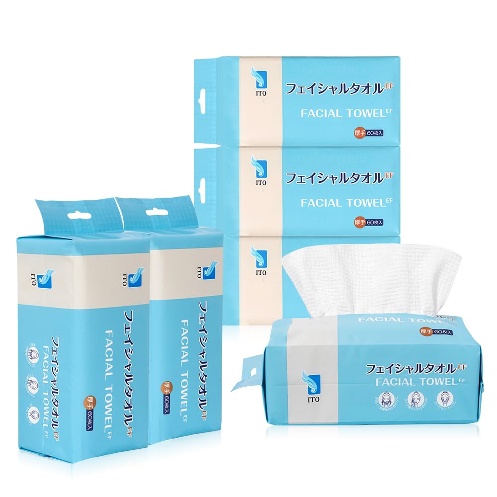 ITO フェイシャルタオル EF 【60枚入x６個セット】ふわふわ厚手 コットンワイプ OEKO-TEX®認証 オリジナル EF生地 クレンジングタオル 洗顔タオル エンボス コットン 使い捨てタオル コットンパフ 赤ちゃんにも優しい スキンケア 吸水保湿商品画像